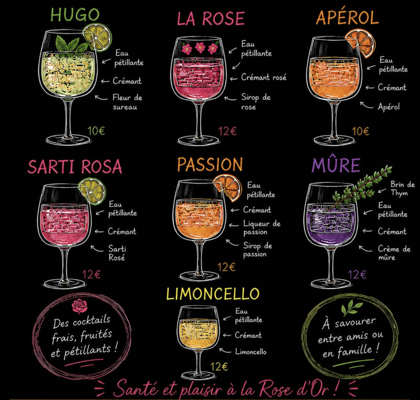 Carte des cocktails du restaurant À La Rose d'Or à Durrenbach